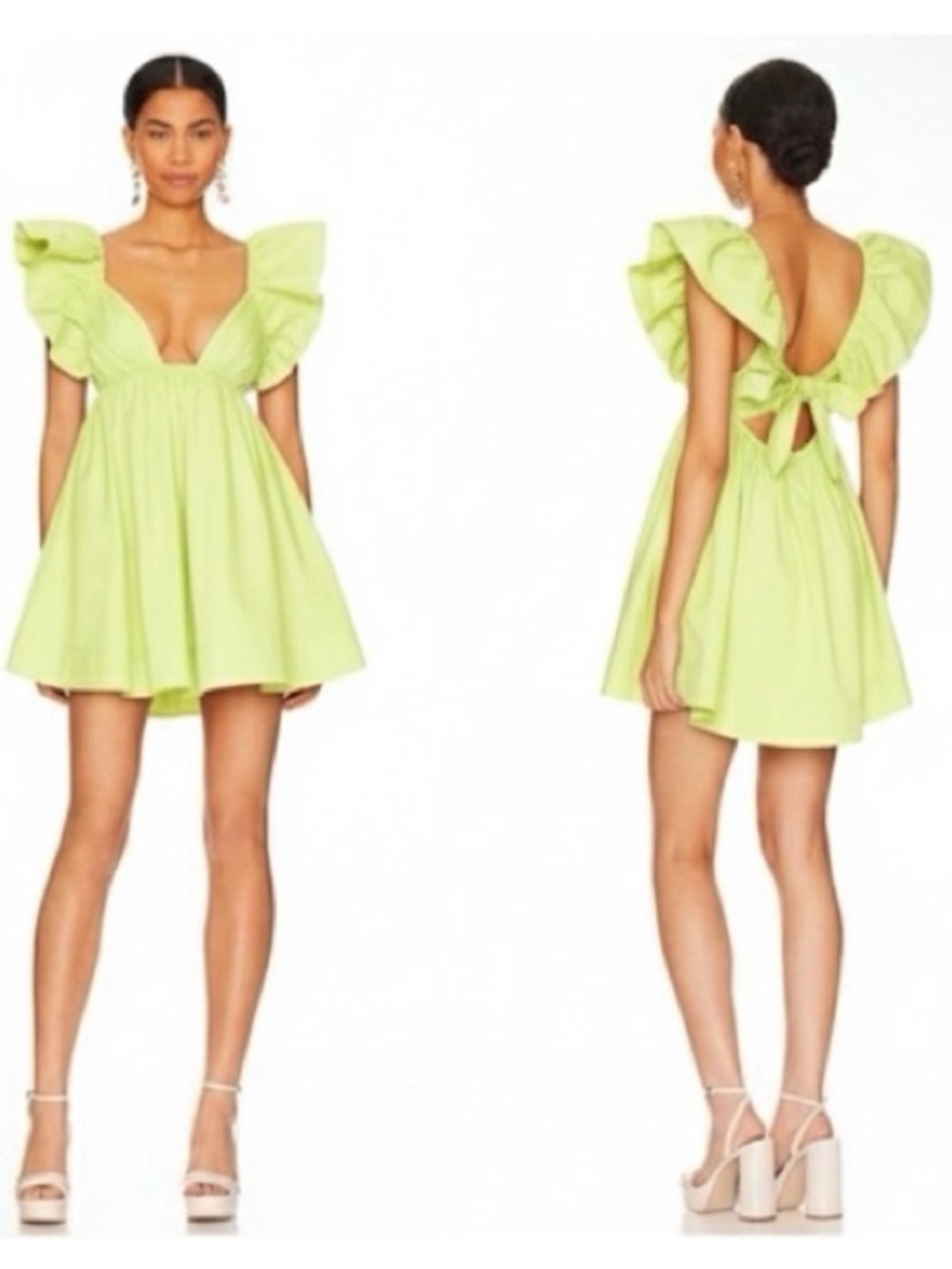 For Love & Lemons Clementine Dress Small Chartreuse Green Lime NWT